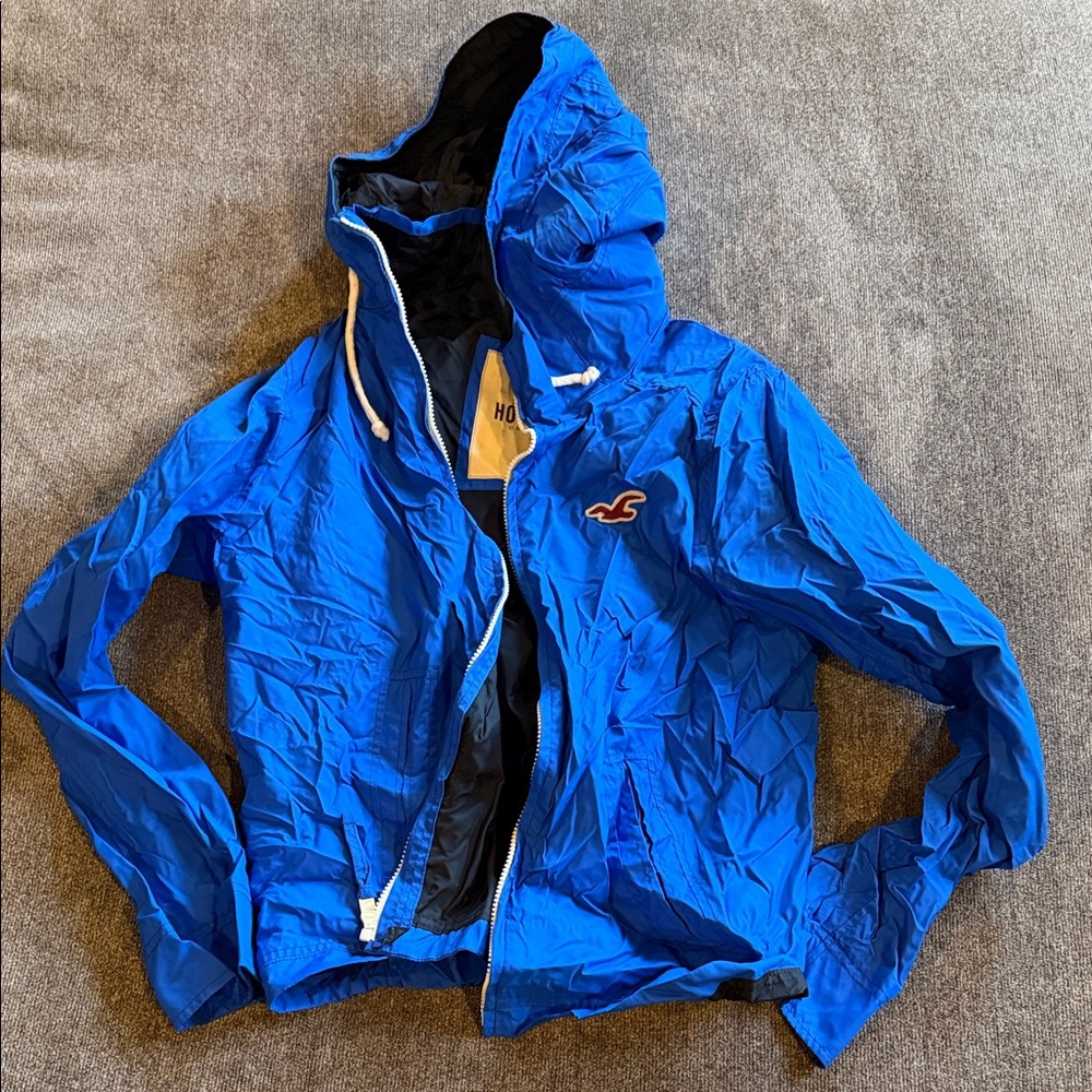 Men’s Hollister Bright Blue Hooded Rain Jacket Size L